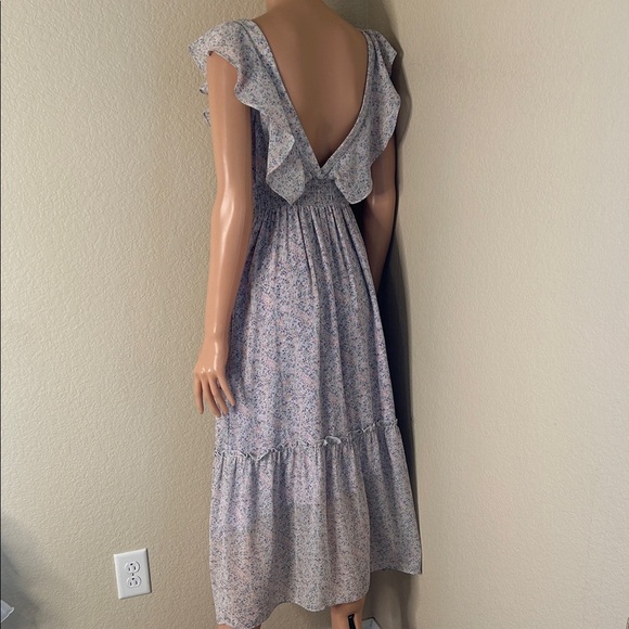 Floral Ruffle Sleeve Maxi Dress ruffle sleeve ditsy floral tiered violet Sz SM - Picture 2 of 9